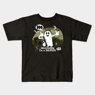 BOO Lady Soldier dressed as a GHOST - cute Halloween Kids T-Shirt